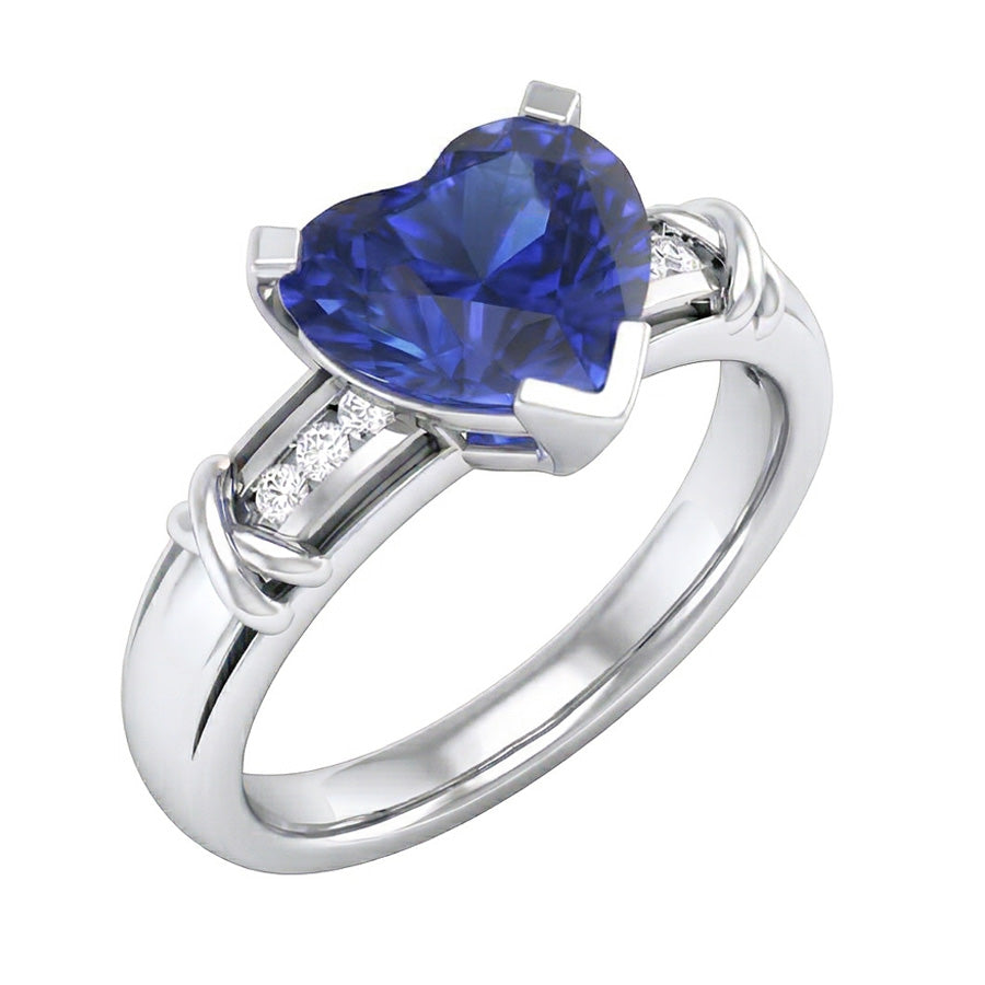Round Natural Earth Mined Diamond Engagement Ring 3 Carats Ceylon Blue Sapphire X Style