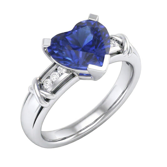 Round Natural Earth Mined Diamond Engagement Ring 3 Carats Ceylon Blue Sapphire X Style