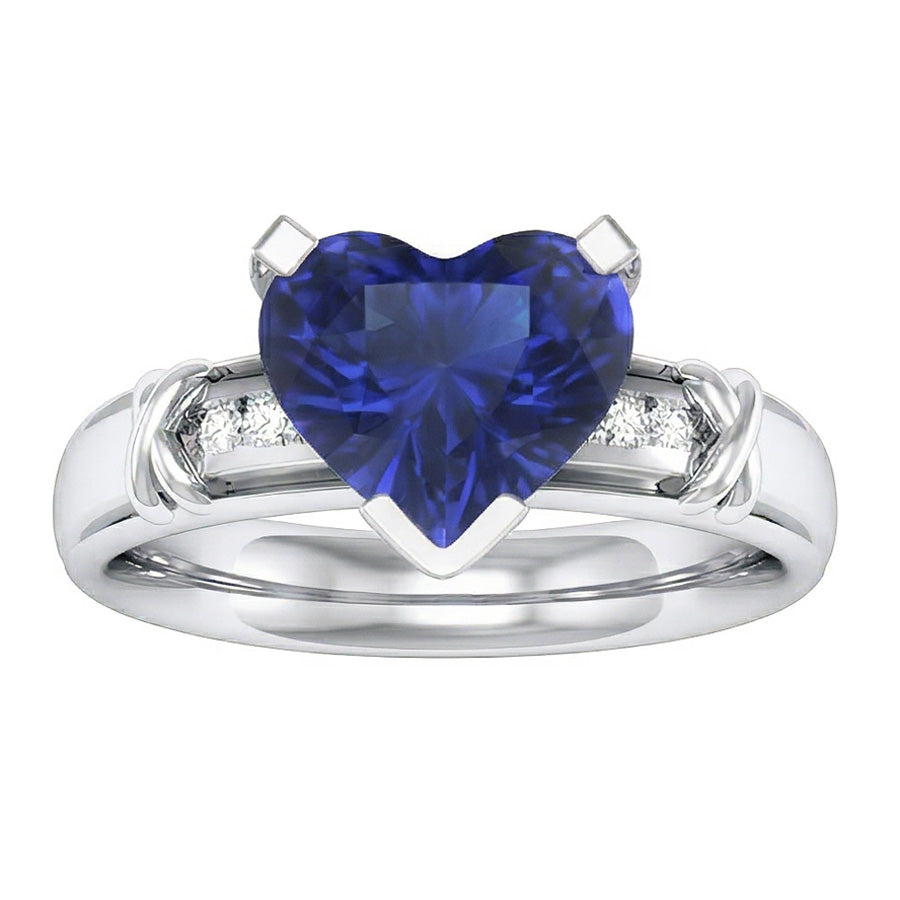 Round Natural Earth Mined Diamond Engagement Ring 3 Carats Ceylon Blue Sapphire X Style