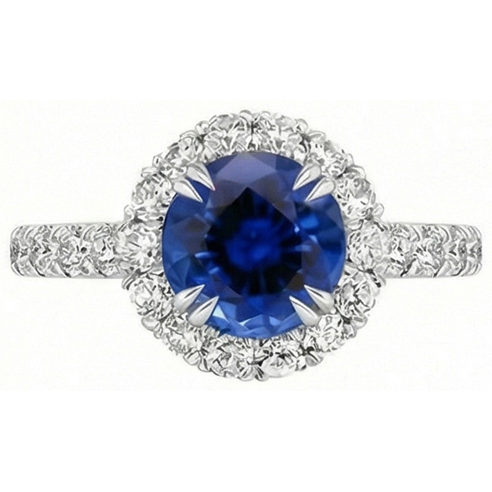 natural round sapphire 3.50ct ring close up detail