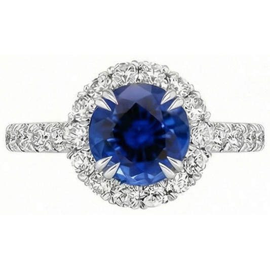 natural round sapphire 3.50ct ring close up detail