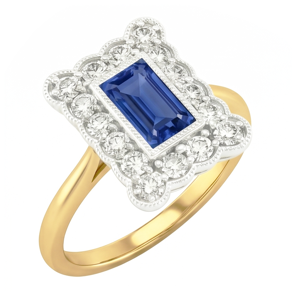 Round Natural Earth Mined Diamond Flower Style Halo Blue Sapphire Ring 3 Carats