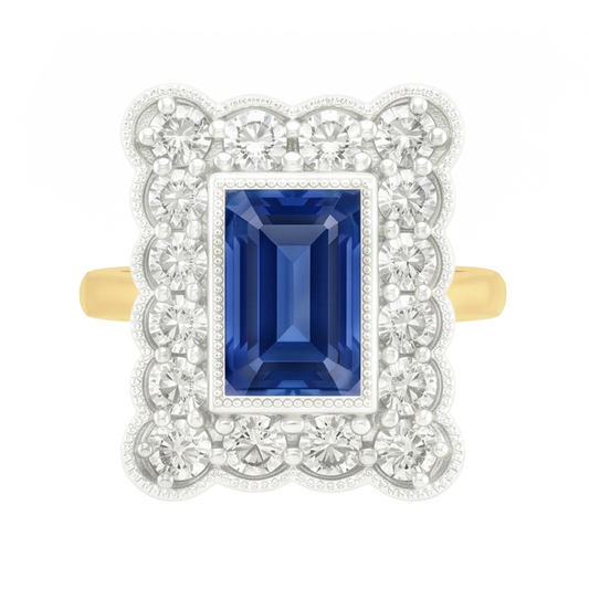 Round Natural Earth Mined Diamond Flower Style Halo Blue Sapphire Ring 3 Carats