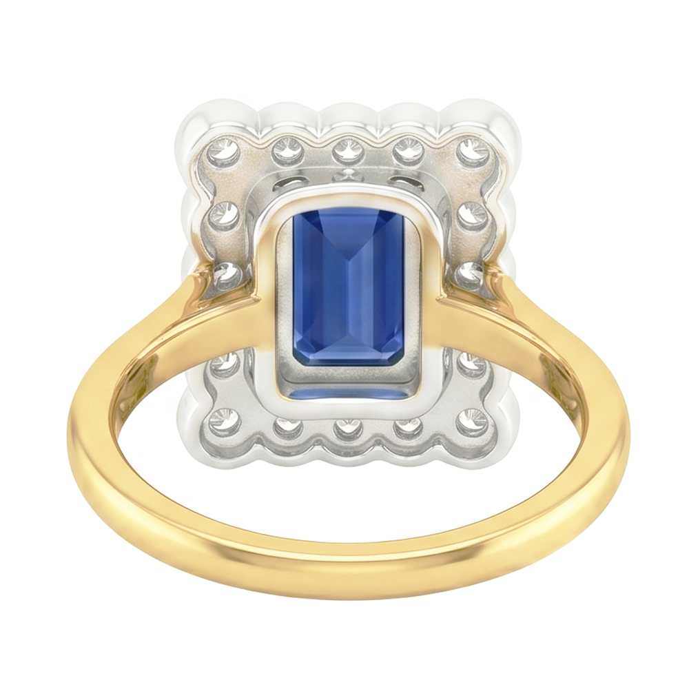 Round Natural Earth Mined Diamond Flower Style Halo Blue Sapphire Ring 3 Carats