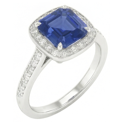 Round Natural Earth Mined Diamond Halo Asscher Blue Sapphire Engagement Ring 1.75 Carats
