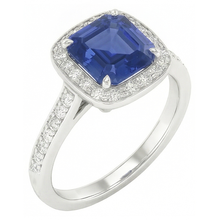 Round Natural Earth Mined Diamond Halo Asscher Blue Sapphire Engagement Ring 1.75 Carats
