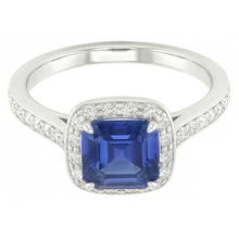 Round Natural Earth Mined Diamond Halo Asscher Blue Sapphire Engagement Ring 1.75 Carats