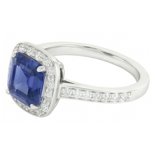Round Natural Earth Mined Diamond Halo Asscher Blue Sapphire Engagement Ring 1.75 Carats