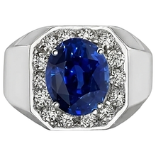 Round Natural Earth Mined Diamond Halo Oval Sapphire Ring Gold Men's Jewellery 3.50 Carats