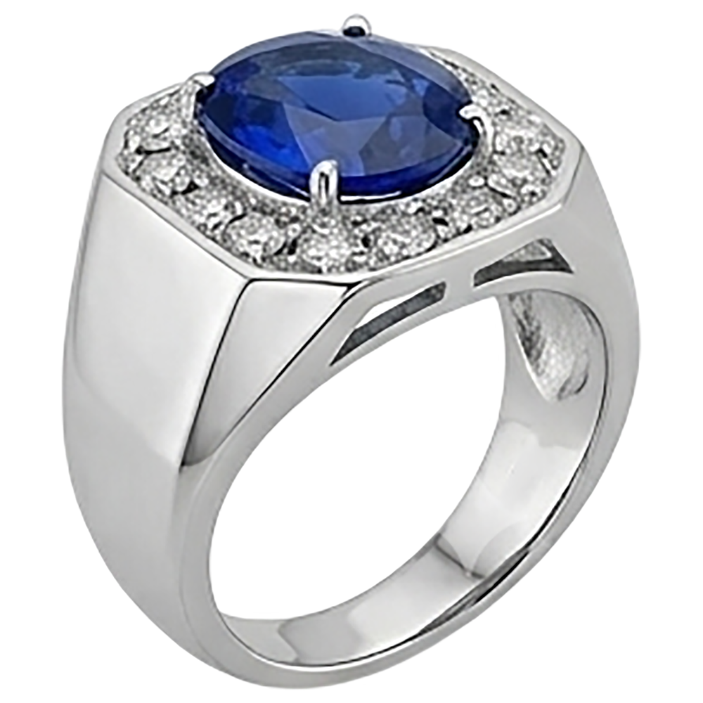 Round Natural Earth Mined Diamond Halo Oval Sapphire Ring Gold Men's Jewellery 3.50 Carats