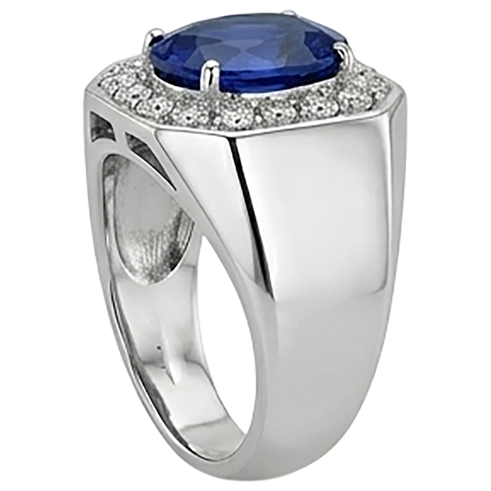 Round Natural Earth Mined Diamond Halo Oval Sapphire Ring Gold Men's Jewellery 3.50 Carats