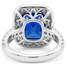 Round Natural Earth Mined Diamond Halo Radiant Blue Sapphire 4 Carats White Gold 14K