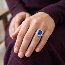 Round Natural Earth Mined Diamond Halo Radiant Blue Sapphire 4 Carats White Gold 14K