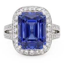 Round Natural Earth Mined Diamond Halo Radiant Sapphire Ring Split Milgrain Shank 5 Carats
