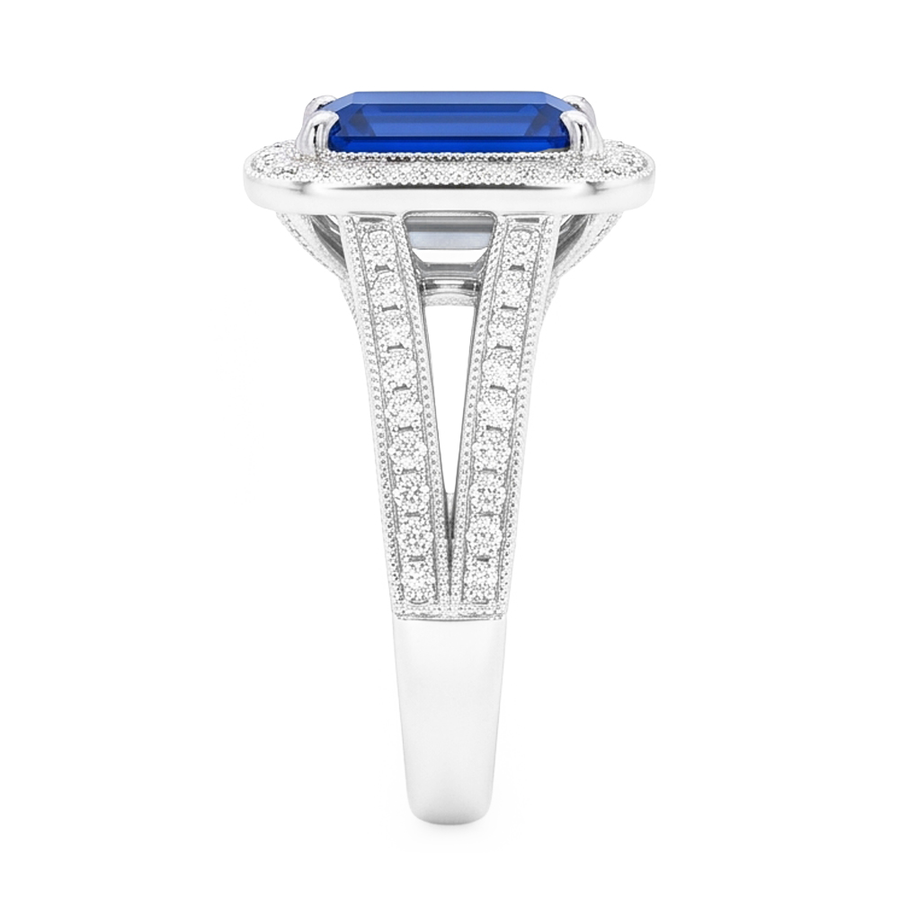 Round Natural Earth Mined Diamond Halo Radiant Sapphire Ring Split Milgrain Shank 5 Carats