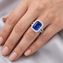 Round Natural Earth Mined Diamond Halo Radiant Sapphire Ring Split Milgrain Shank 5 Carats