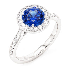 Round Natural Earth Mined Diamond Halo Ring Ceylon Sapphire 4 Carats White Gold Accents