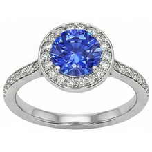 Round Natural Earth Mined Diamond Halo Ring Ceylon Sapphire 4 Carats White Gold Accents