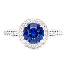 Round Natural Earth Mined Diamond Halo Ring Ceylon Sapphire 4 Carats White Gold Accents