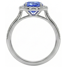 Round Natural Earth Mined Diamond Halo Ring Ceylon Sapphire 4 Carats White Gold Accents