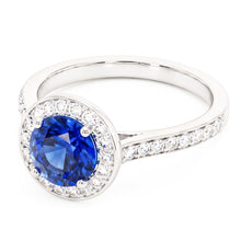 Round Natural Earth Mined Diamond Halo Ring Ceylon Sapphire 4 Carats White Gold Accents
