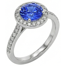 Round Natural Earth Mined Diamond Halo Ring Ceylon Sapphire 4 Carats White Gold Accents
