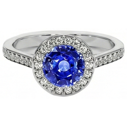 Round Natural Earth Mined Diamond Halo Ring Ceylon Sapphire 4 Carats White Gold Accents