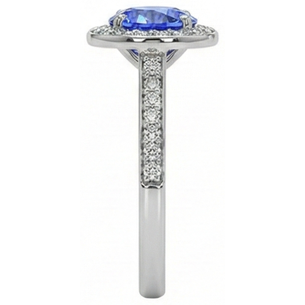 Round Natural Earth Mined Diamond Halo Ring Ceylon Sapphire 4 Carats White Gold Accents
