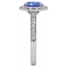 Round Natural Earth Mined Diamond Halo Ring Ceylon Sapphire 4 Carats White Gold Accents