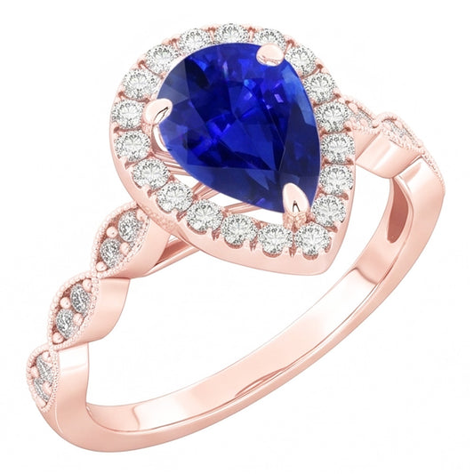 Round Natural Earth Mined Diamond Halo Ring Pear Sri Lankan Sapphire 5 Carats