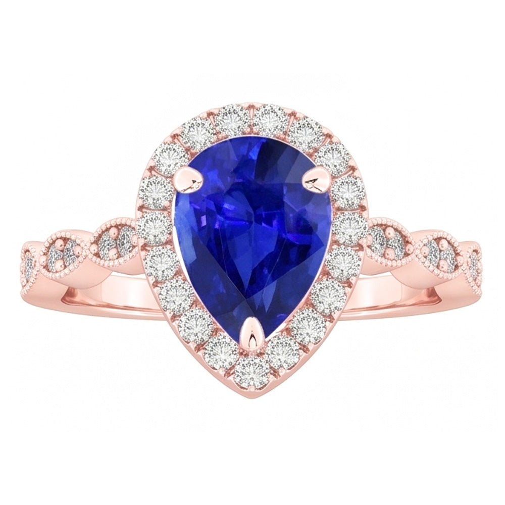 Round Natural Earth Mined Diamond Halo Ring Pear Sri Lankan Sapphire 5 Carats