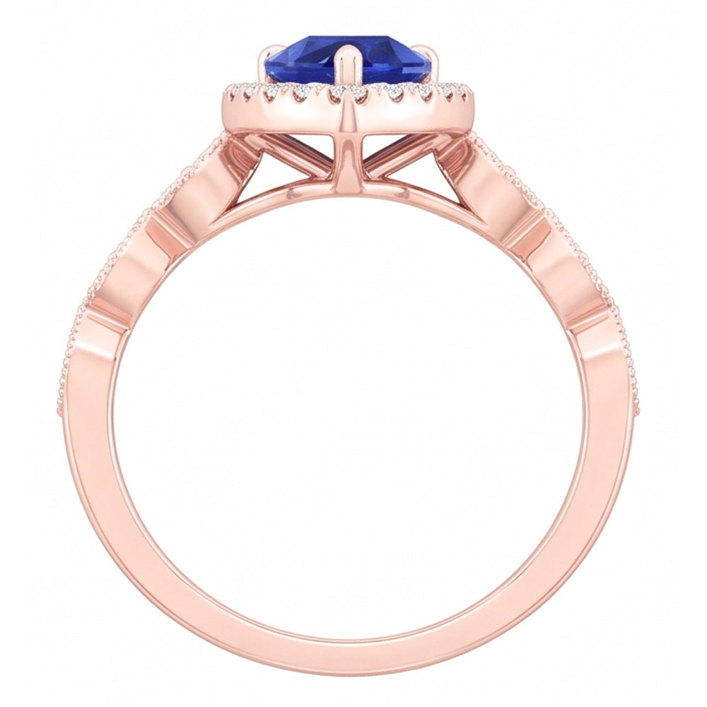 Round Natural Earth Mined Diamond Halo Ring Pear Sri Lankan Sapphire 5 Carats
