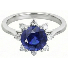 Round Natural Earth Mined Diamond Halo Star Style Blue Sapphire Ring 3 Carats White Gold
