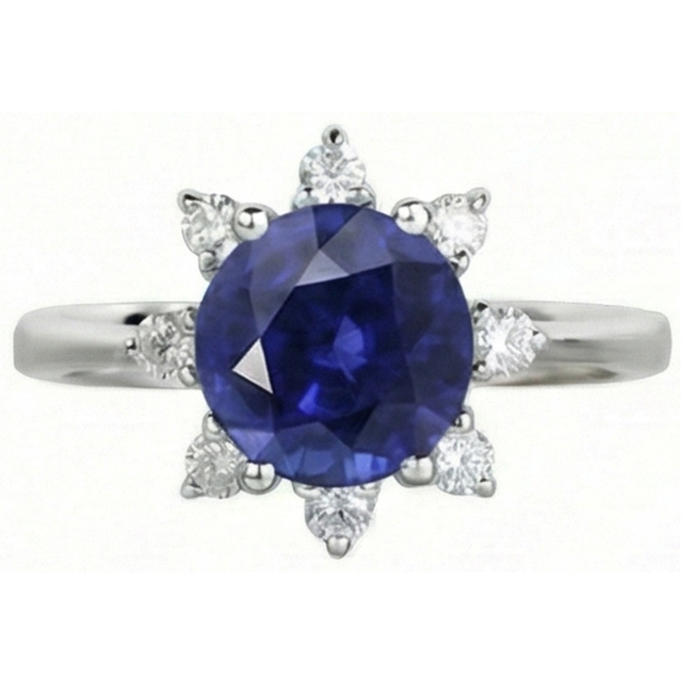 Round Natural Earth Mined Diamond Halo Star Style Blue Sapphire Ring 3 Carats White Gold