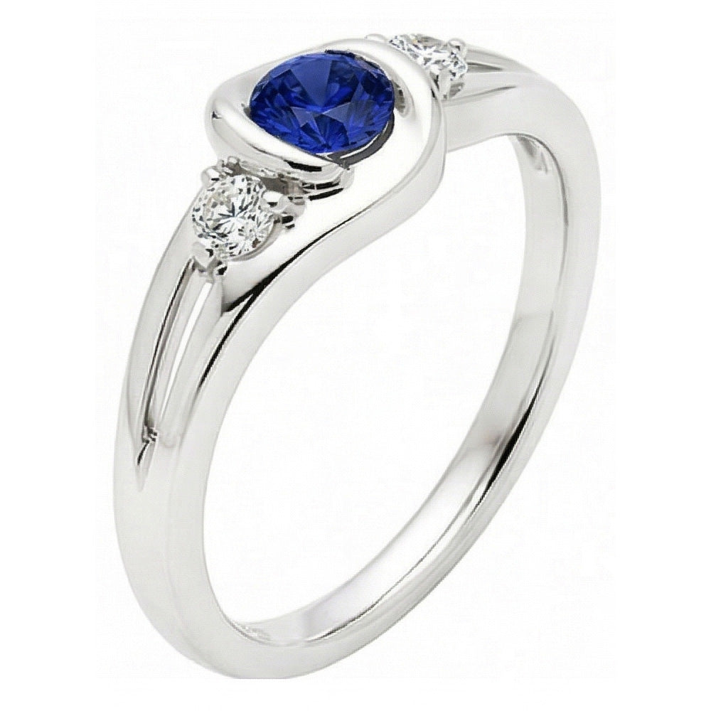 Round Natural Earth Mined Diamond Jewellery 1.50 Carats Tension Style Blue Sapphire Ring