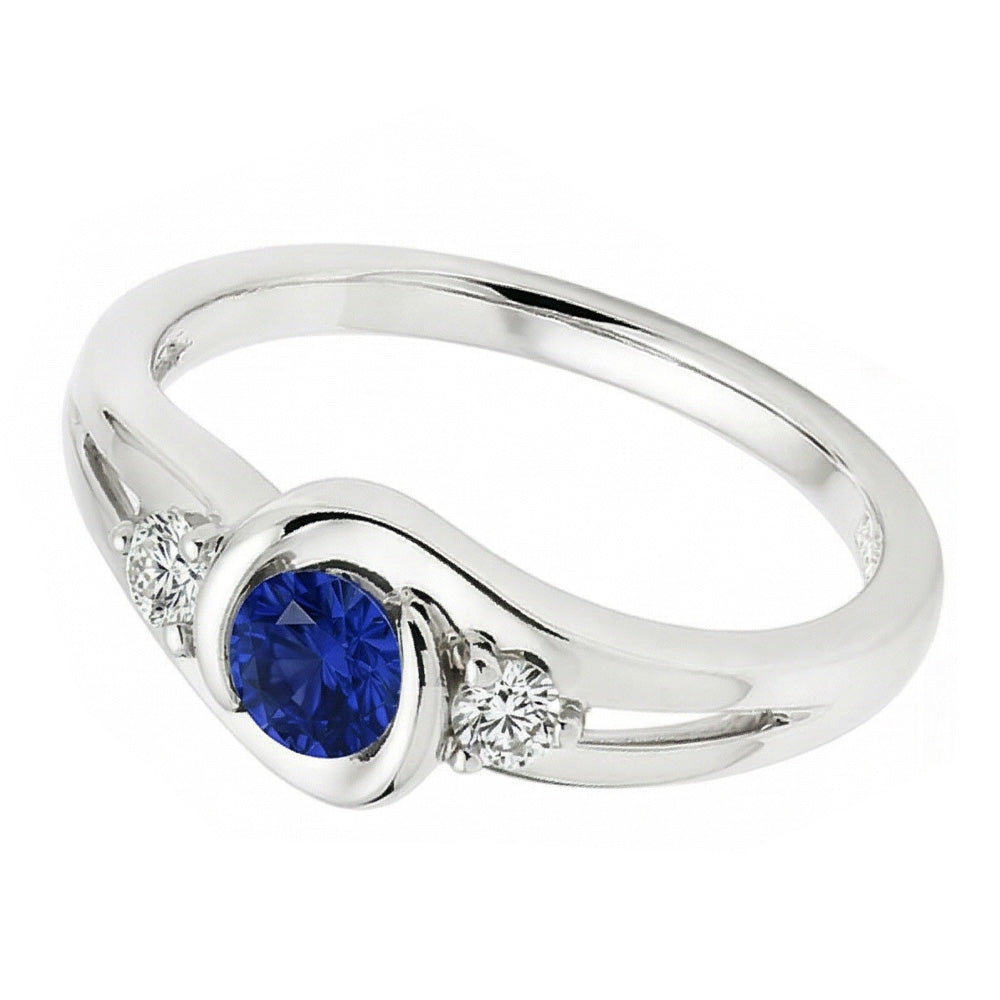 Round Natural Earth Mined Diamond Jewellery 1.50 Carats Tension Style Blue Sapphire Ring