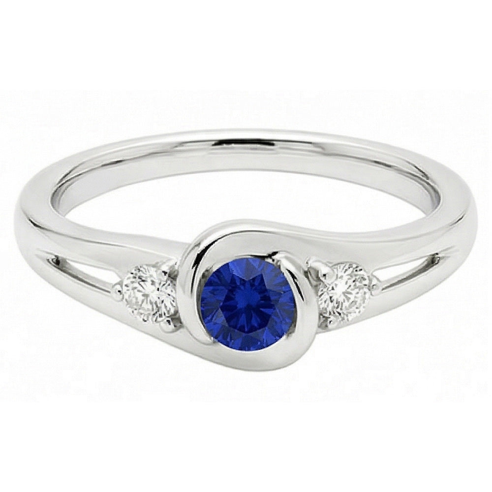 Round Natural Earth Mined Diamond Jewellery 1.50 Carats Tension Style Blue Sapphire Ring