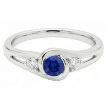 Round Natural Earth Mined Diamond Jewellery 1.50 Carats Tension Style Blue Sapphire Ring