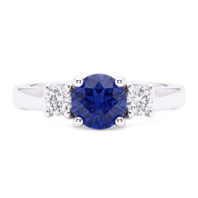 Round Natural Earth Mined Diamond Jewellery 3 Stone Ceylon Sapphire Ring Gold 1.50 Carats