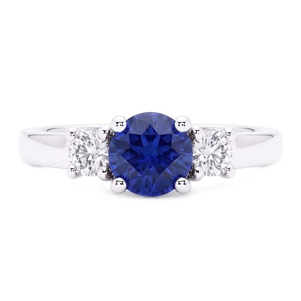 Round Natural Earth Mined Diamond Jewellery 3 Stone Ceylon Sapphire Ring Gold 1.50 Carats