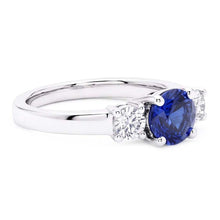 Round Natural Earth Mined Diamond Jewellery 3 Stone Ceylon Sapphire Ring Gold 1.50 Carats
