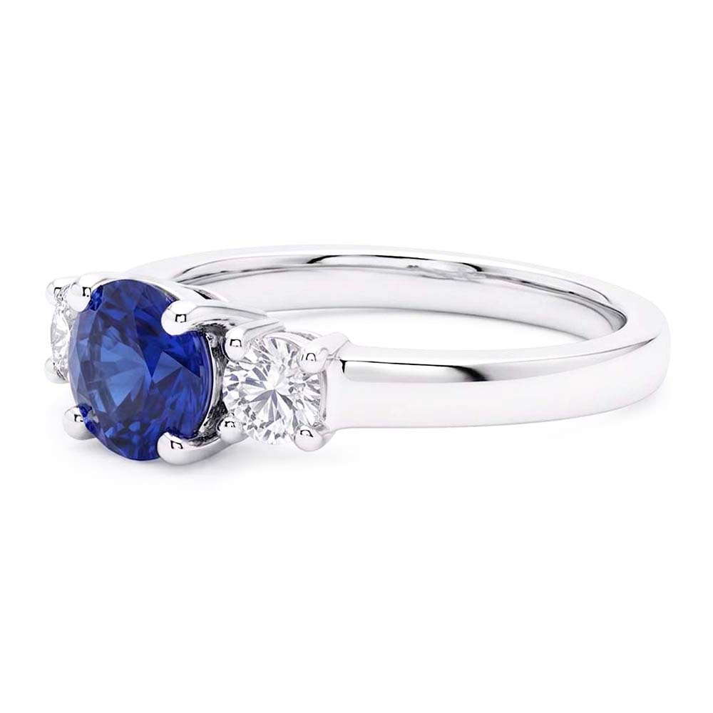 Round Natural Earth Mined Diamond Jewellery 3 Stone Ceylon Sapphire Ring Gold 1.50 Carats