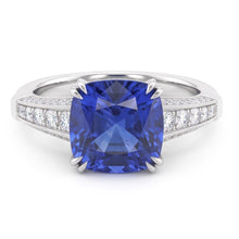 Round Natural Earth Mined Diamond Jewellery Cushion Ceylon Sapphire 3.50 Carats Gold