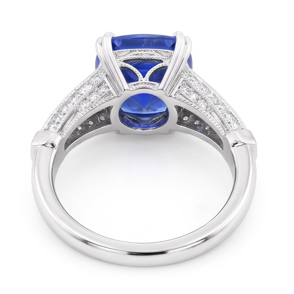 Round Natural Earth Mined Diamond Jewellery Cushion Ceylon Sapphire 3.50 Carats Gold