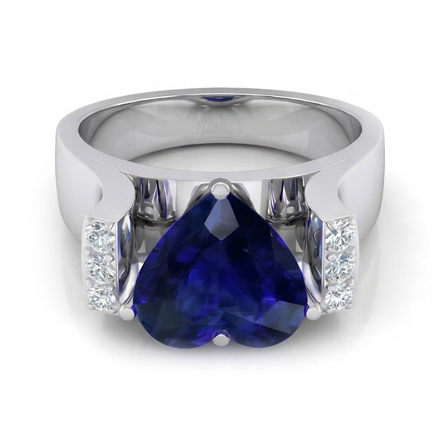 Round Natural Earth Mined Diamond Jewellery Sapphire Ring Bar Set Style 3.50 Carats