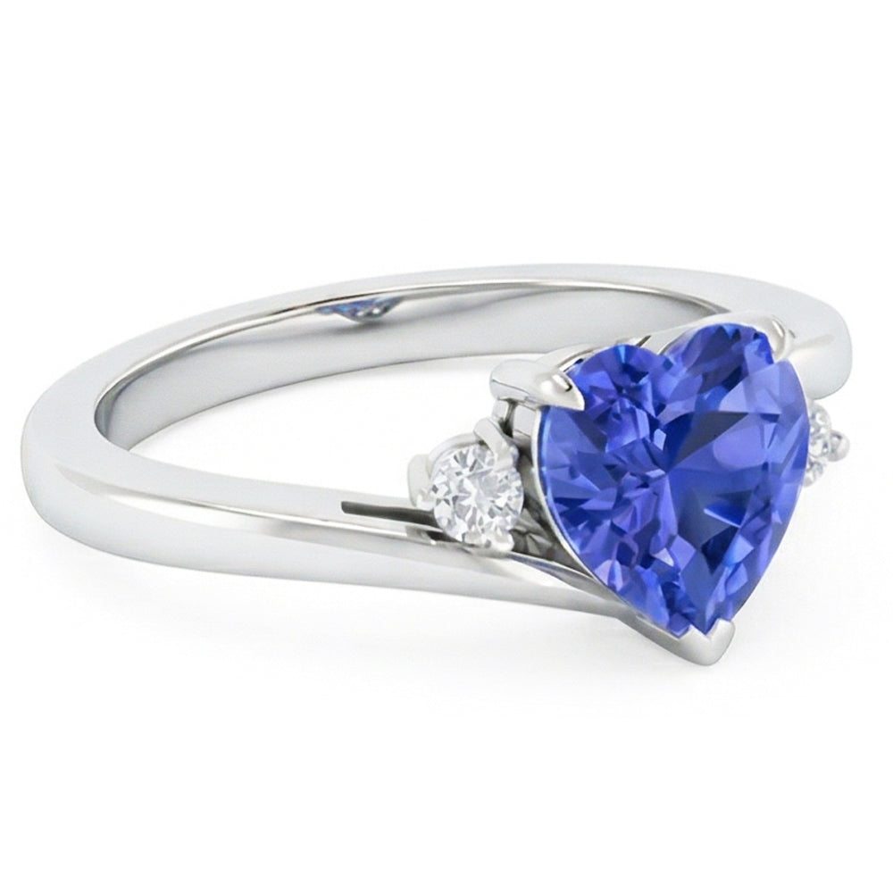 Round Natural Earth Mined Diamond Ring 3 Stone Heart Ceylon Sapphire Jewellery 2.25 Carats