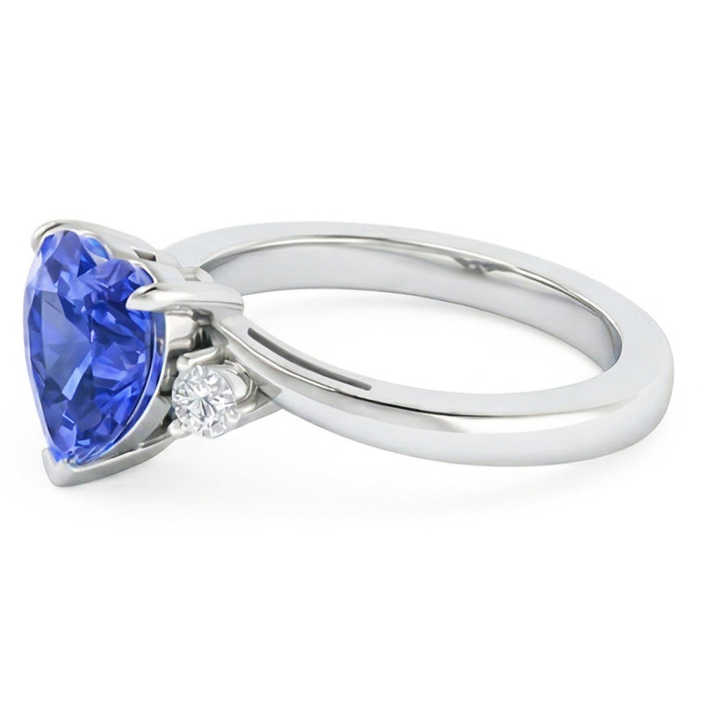 Round Natural Earth Mined Diamond Ring 3 Stone Heart Ceylon Sapphire Jewellery 2.25 Carats