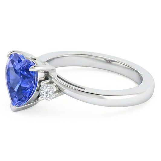 Round Natural Earth Mined Diamond Ring 3 Stone Heart Ceylon Sapphire Jewellery 2.25 Carats