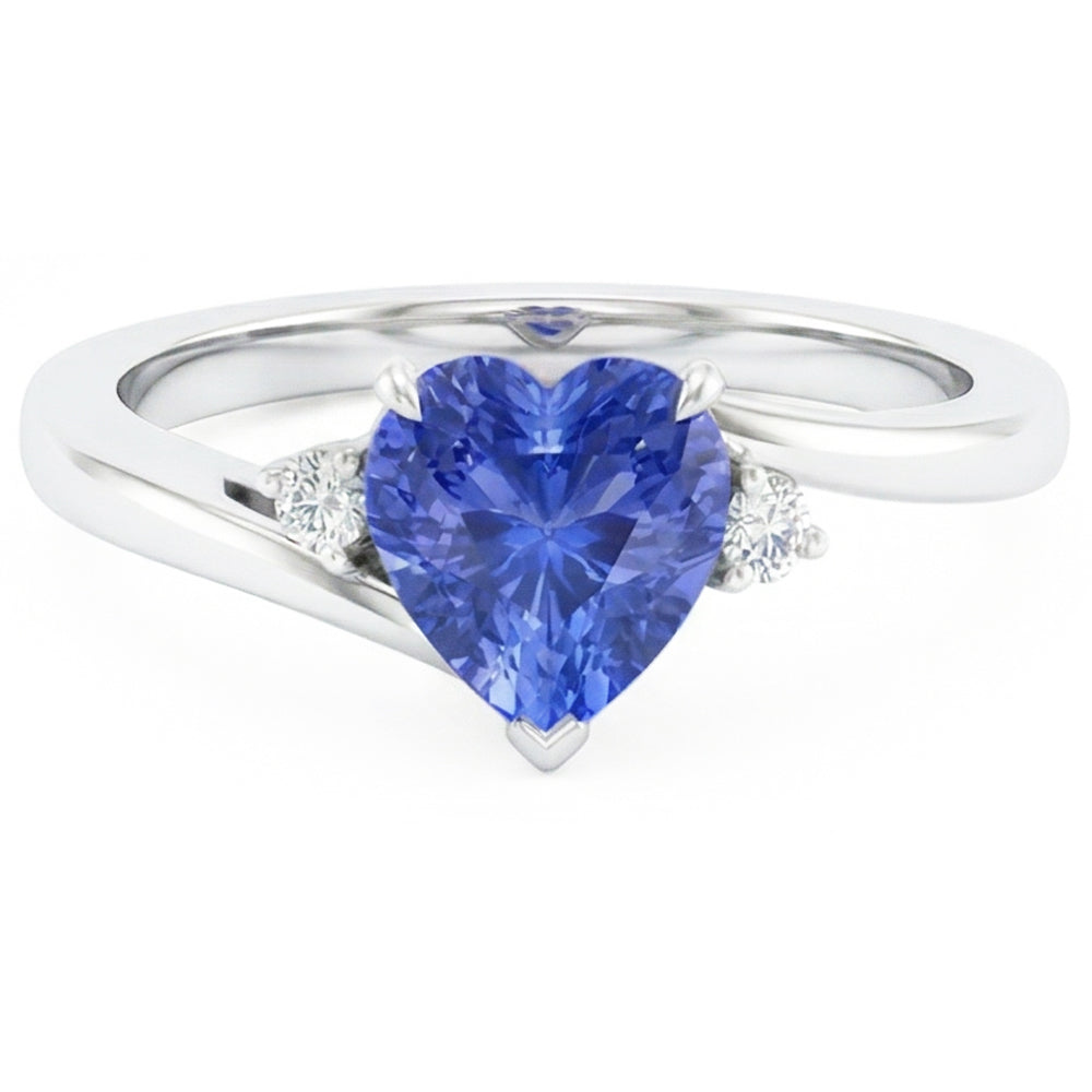 Round Natural Earth Mined Diamond Ring 3 Stone Heart Ceylon Sapphire Jewellery 2.25 Carats