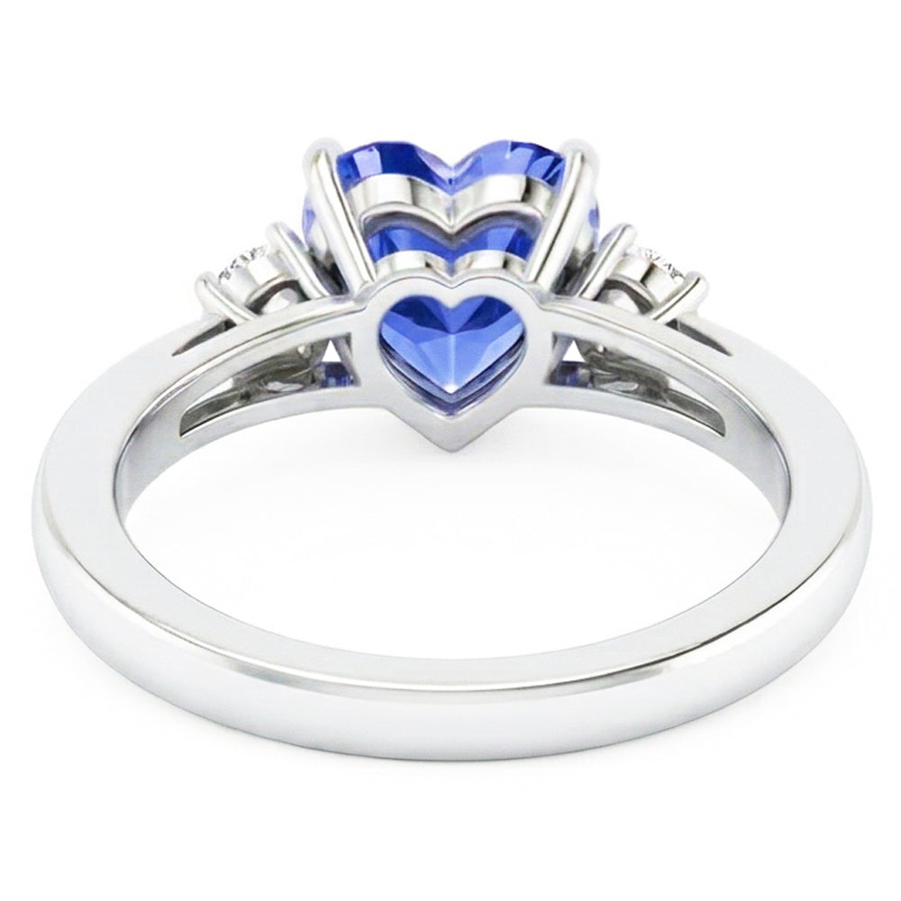 Round Natural Earth Mined Diamond Ring 3 Stone Heart Ceylon Sapphire Jewellery 2.25 Carats
